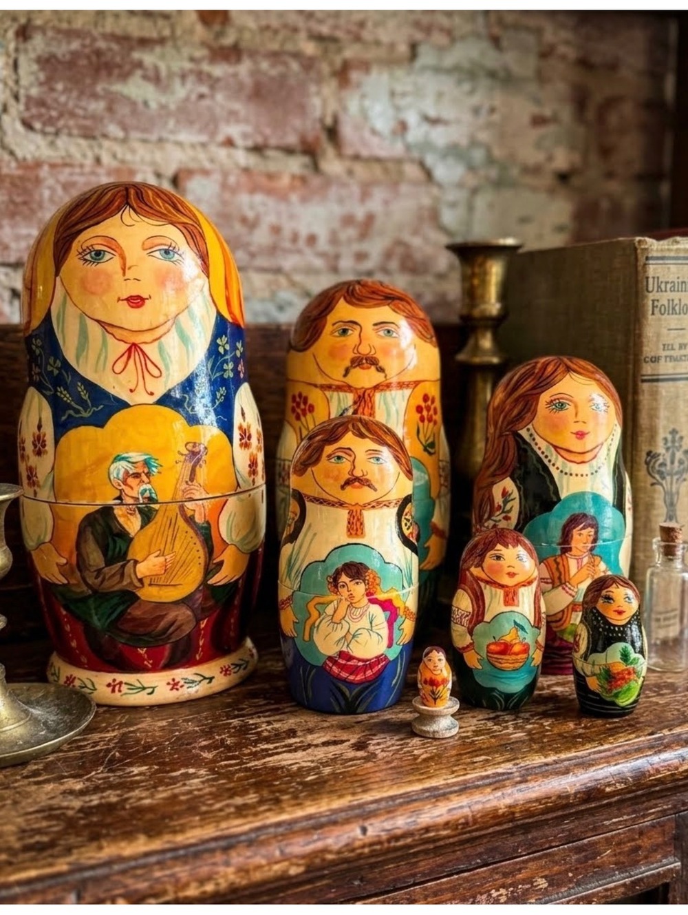 Vintage Hand-Painted Ukrainian Matryoshka Nesting Dolls Set